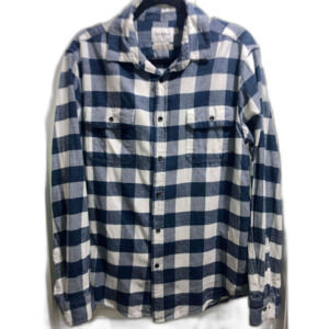 Large Goodfellow & Co. Navy Blue and White Plaid Flannel Long Sleeve Button Down